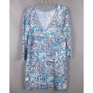 Lilly Pulitzer Dress Womens XL Blue Pima Cotton V-Neck Pullover Resortwear